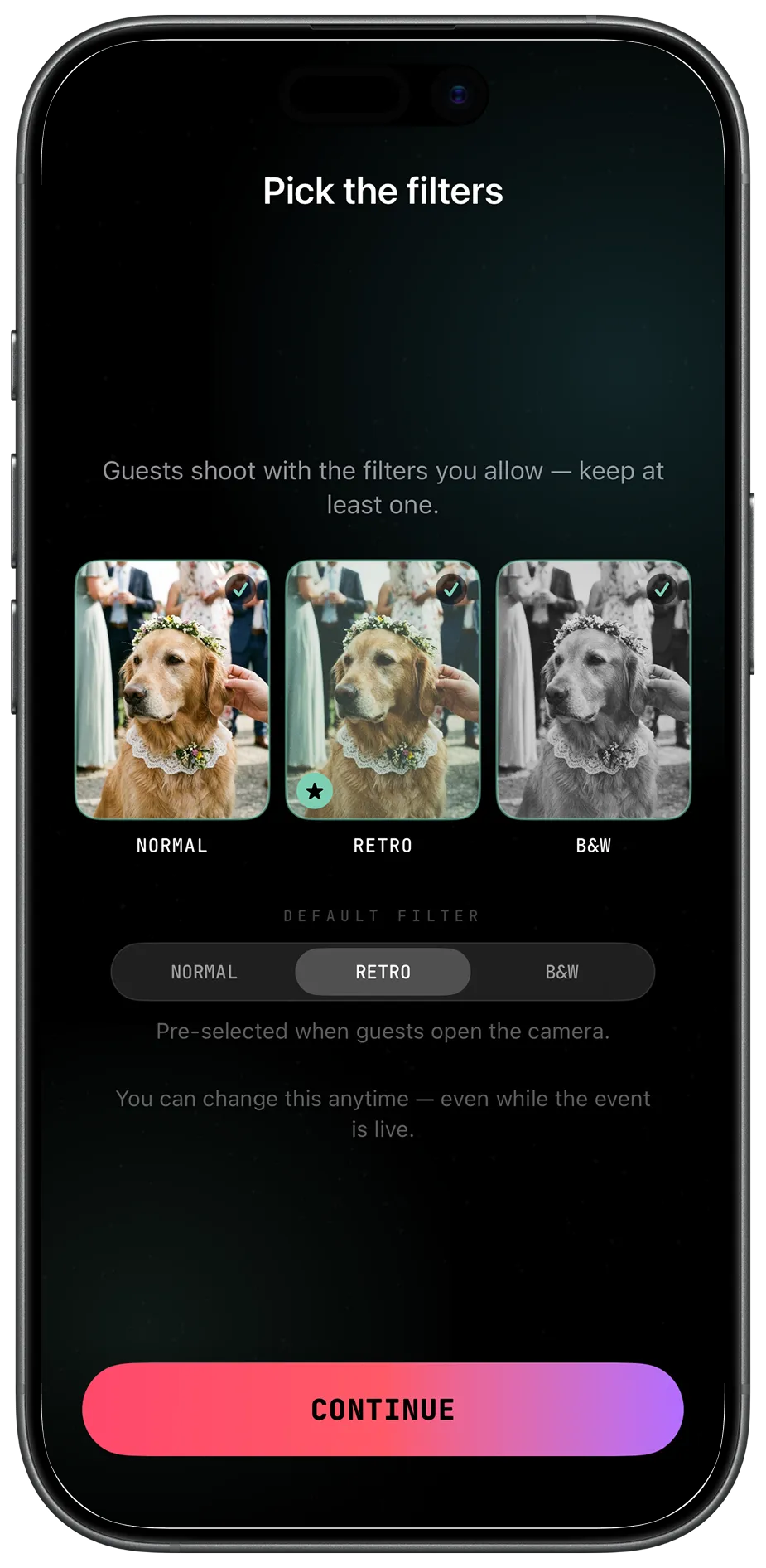 Picking the filters guests can use